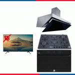 A Purety set consisting of a 90cm 6-burner gas hob HPT916G+, a digital gas oven with gas grill OPT903GG+, and a GOLDEN Softo decorative extractor hood.