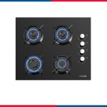 Kumtel Built-in Gas Hob 60cm Black Glass – 4 Burners – Self Ignition and Full Safety – Model – C6-40BF