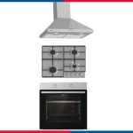 Gorenje Built-in Set - Gorenje Pyramid Chimney Cooker Hood – Stainless Steel 60cm – 680 m³/h Extraction Power – WHC624EX + Gorenje Built-in Gas Hob 60cm, 4 Burners, Stainless Steel – G640EX + Gorenje Built-in Oven 60cm 84L Electric – BO6712E02XK
