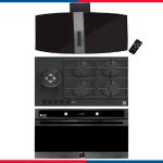 طقم بلت إن 90سم بيورتي التركي مكون من شفاط مطبخ CURVNICE BL+مسطح زجاجي 5شعلة HPT912G +فرن غاز شواية غاز OPT901DARK GXD