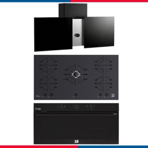 طقم بلت إن 90سم بيورتي التركي مكون من شفاط مطبخ  اسود PORTO PLUS BL + مسطح 5شعلة HPT911 MAT-BL+فرن غاز شواية غاز OPT903GG