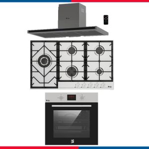 طقم بلت إن 90سم بيورتي التركي استانلس ستيل مكون من شفاط مطبخ TSD DARK INOX PRO PLUS 90 cm+هرمي مسطح 5شعلة HPT908S +فرن غاز شواية غاز OPT601GGD.VN