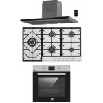 ⁦طقم بلت إن 90سم بيورتي التركي استانلس ستيل مكون من شفاط مطبخ TSD DARK INOX PRO PLUS 90 cm+هرمي مسطح 5شعلة HPT908S +فرن غاز شواية غاز OPT601GGD.VN⁩ - الصورة ⁦2⁩