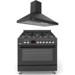 طقم 90 سم بيورتي التركي اسود مكون من شفاط مطبخPANSY BL+هرمي بوتجاز 5 شعله FRGG9050 BL -Free standing - الصورة 2